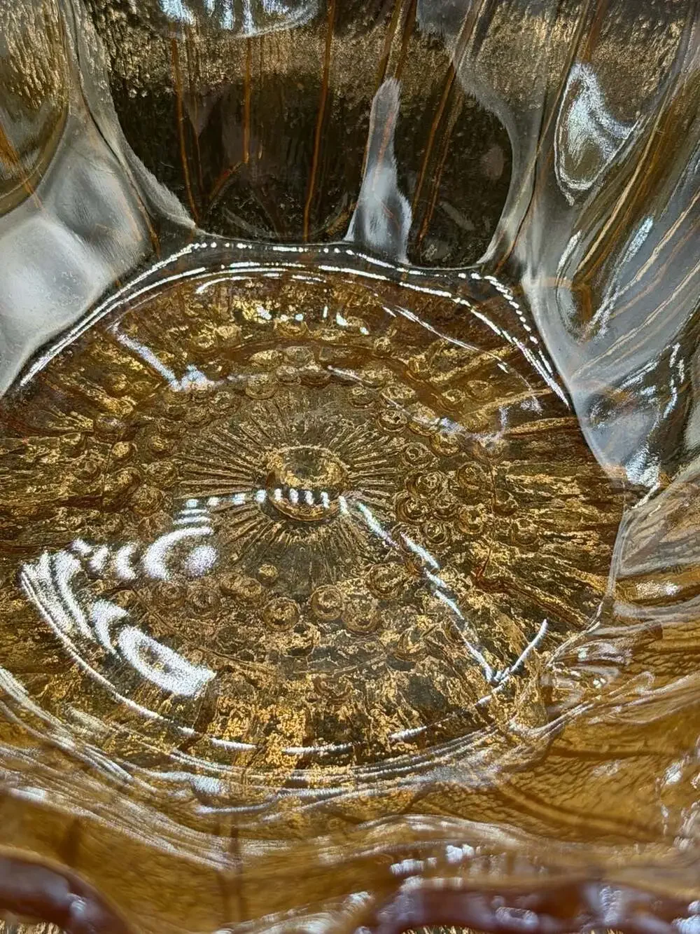 Vintage Indiana Glass Company Lily Pons Sunflower Bowl in Marigold Carnival Glas
